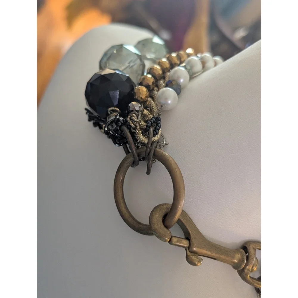 Morfina & Stone Designer Statement Necklace Chunky Mixed Chain Black Faceted...